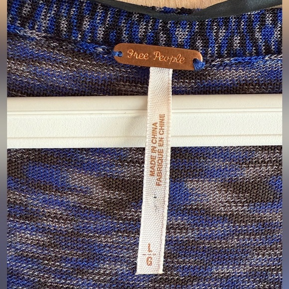 Free People Space Dye Longline Sheer V-Neck Button Cardigan Blue Gray M-L NWT - Picture 6 of 12